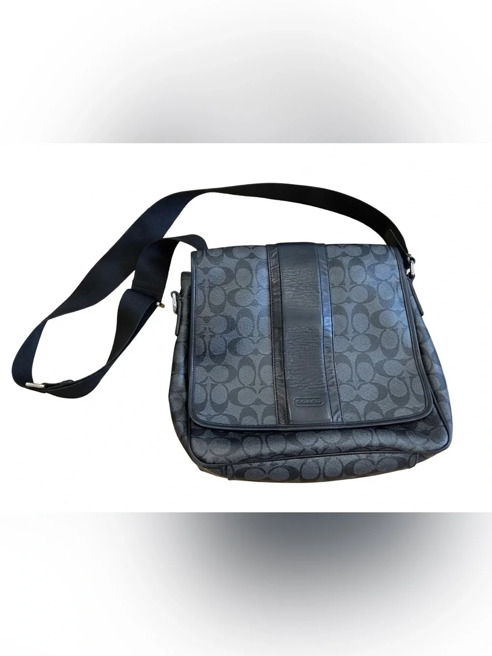 Coach Heritage Signature Messenger Bag Gray Black Flight Map Crossbody F71102